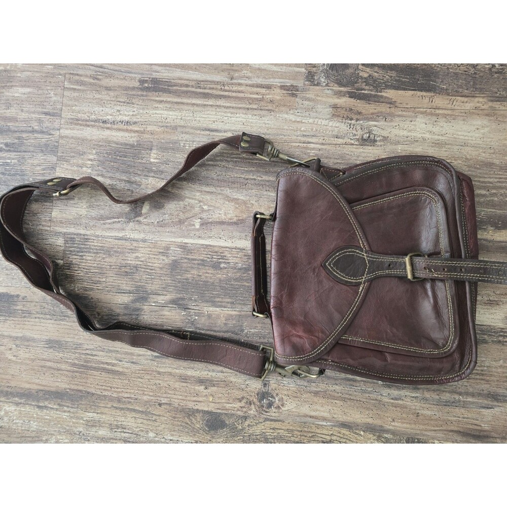 What Daisy Did Recycled Leather Messenger Bag Dark Brown Flap Crossbody Shoulder